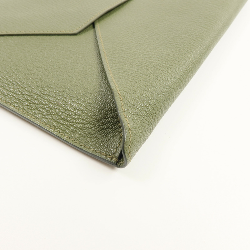 HERMES Chevre皮革Envelope Trio手拿包Vert Olive/Vert Verone/Bleu Azteque-12