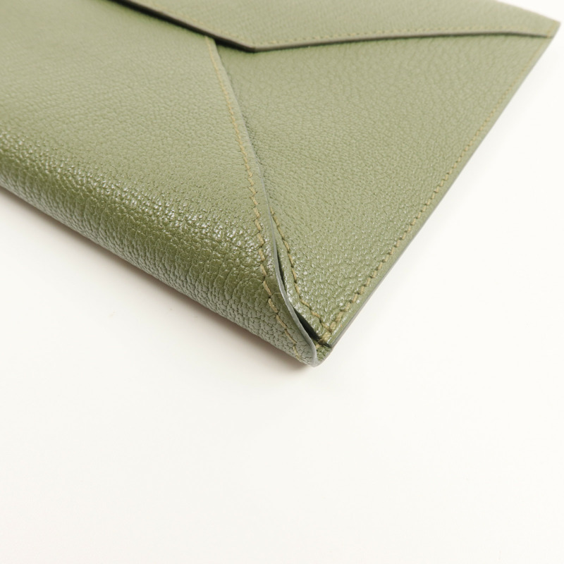 HERMES Chevre皮革Envelope Trio手拿包Vert Olive/Vert Verone/Bleu Azteque-13