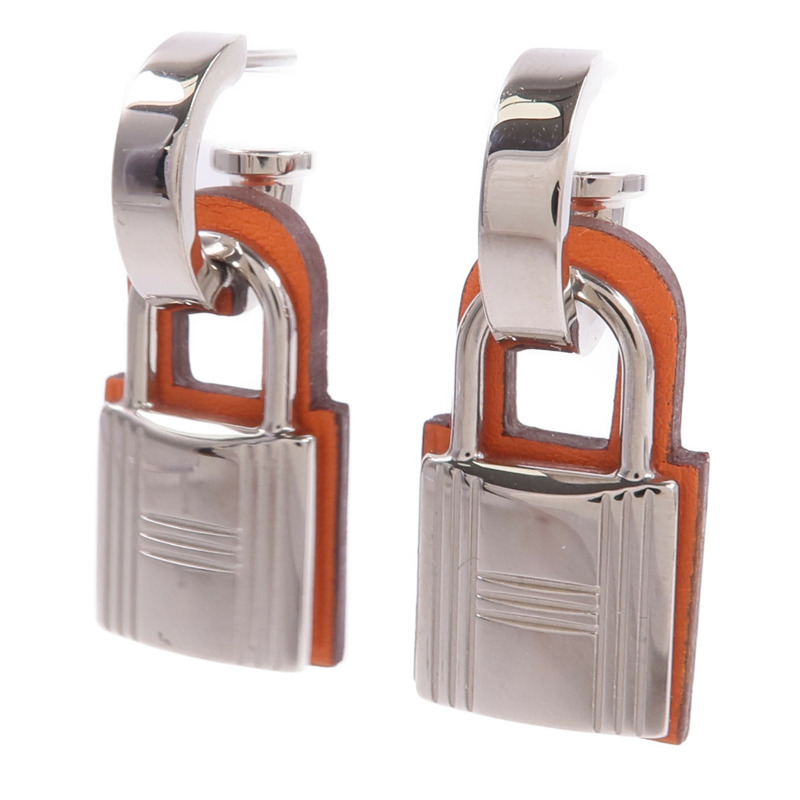 HERMES 金屬/Swift皮革O'Kelly Earrings耳環Orange-1