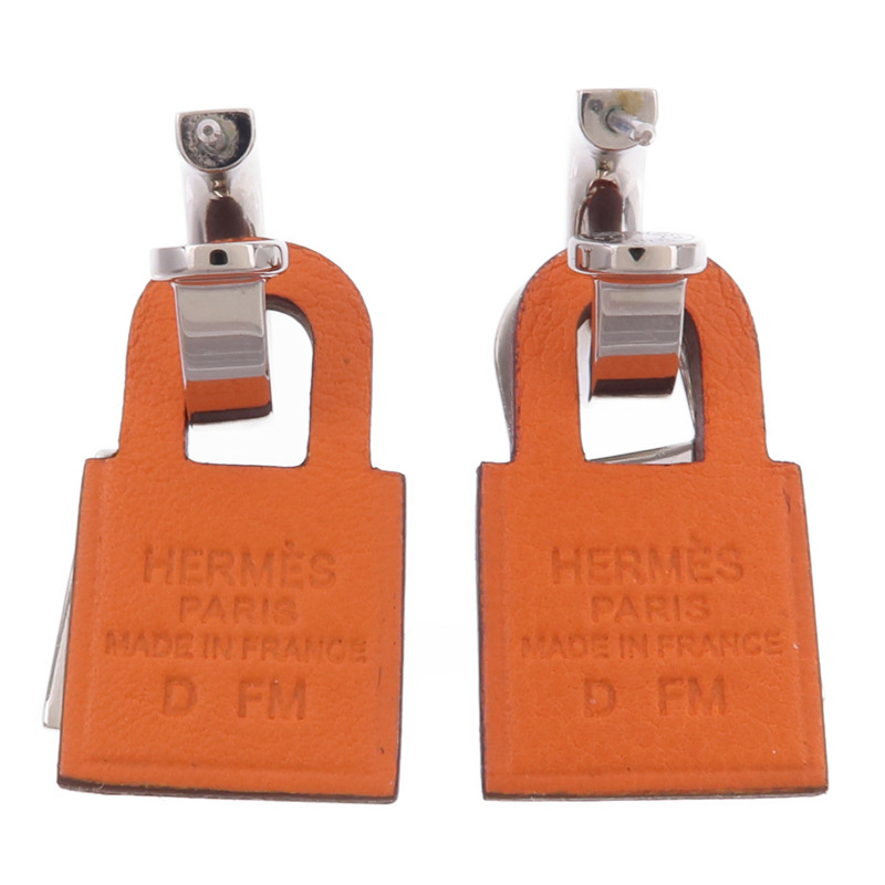HERMES 金屬/Swift皮革O'Kelly Earrings耳環Orange-2