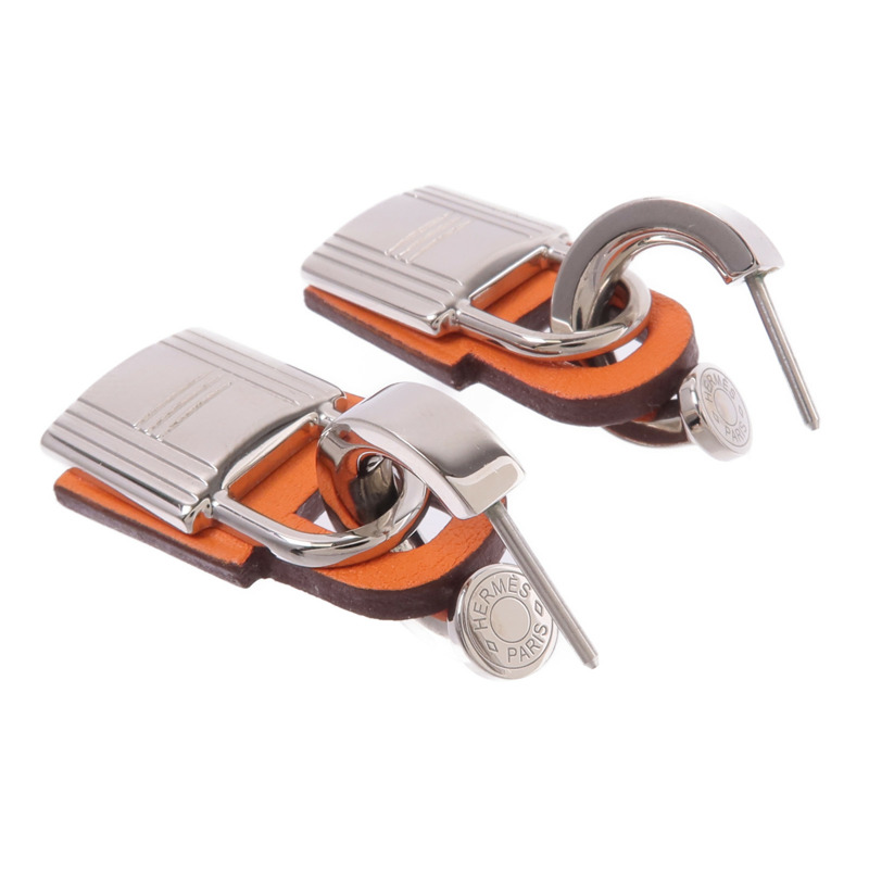 HERMES 金屬/Swift皮革O'Kelly Earrings耳環Orange-3