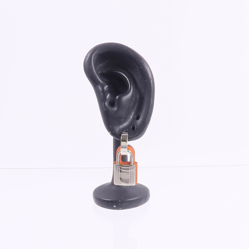 HERMES 金屬/Swift皮革O'Kelly Earrings耳環Orange-8