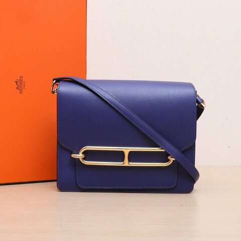HERMES Roulis豬鼻子23水墨藍EVERGRAIN皮D刻金扣肩背包