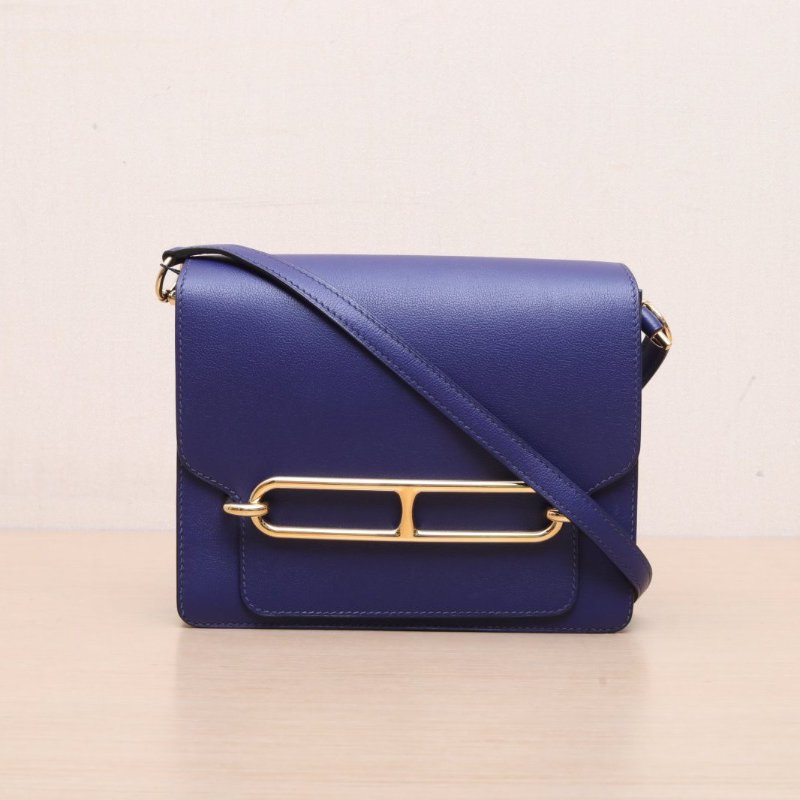 HERMES Roulis豬鼻子23水墨藍EVERGRAIN皮D刻金扣肩背包-1