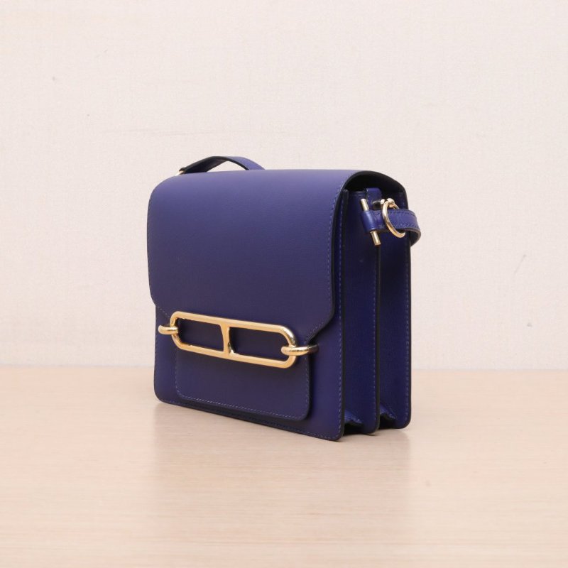 HERMES Roulis豬鼻子23水墨藍EVERGRAIN皮D刻金扣肩背包-4