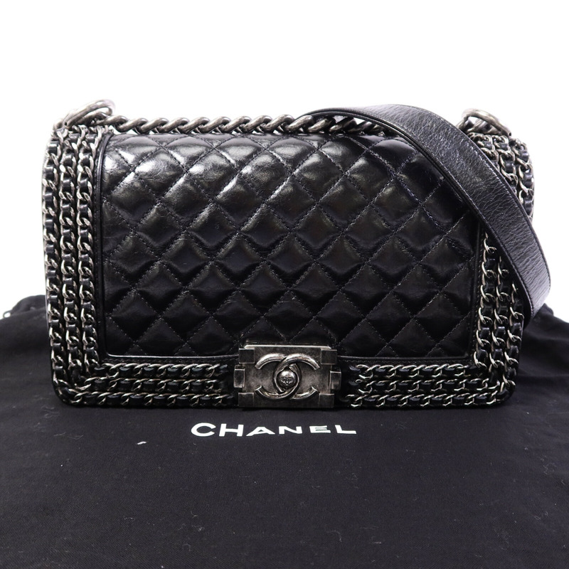 CHANEL 牛皮皮革Boy 25鏈帶肩背袋-9