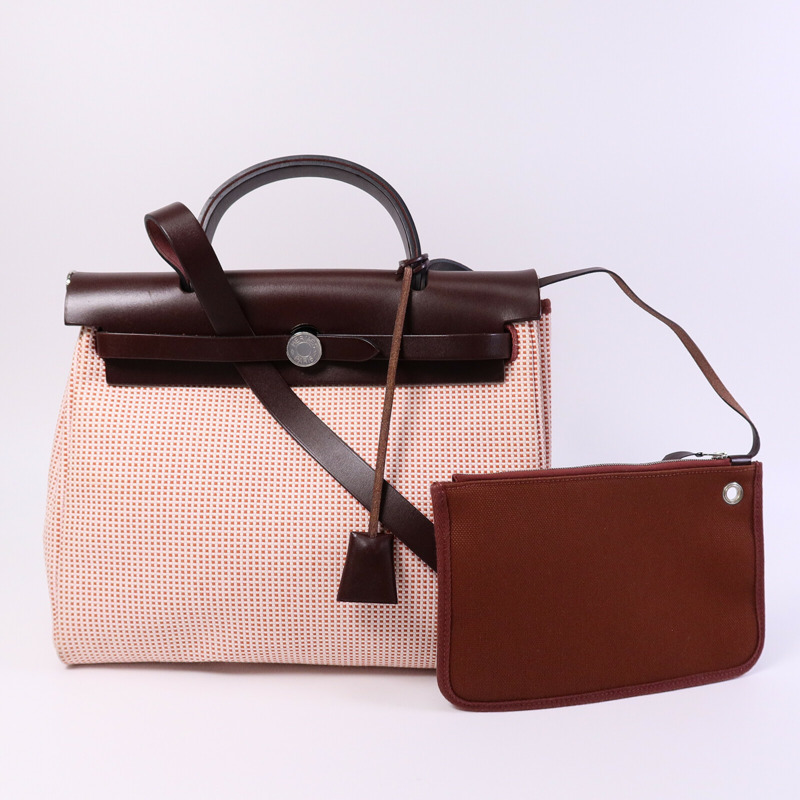 HERMES 帆布Herbag 31手挽肩背兩用袋Rouge Sellier-9