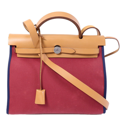 HERMES 帆布Herbag PM手挽肩背兩用袋Rubis/Bleu Saphir
