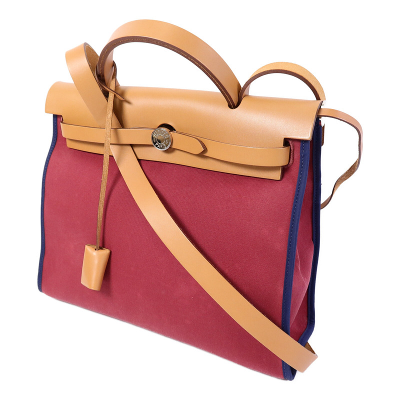 HERMES 帆布Herbag PM手挽肩背兩用袋Rubis/Bleu Saphir-2