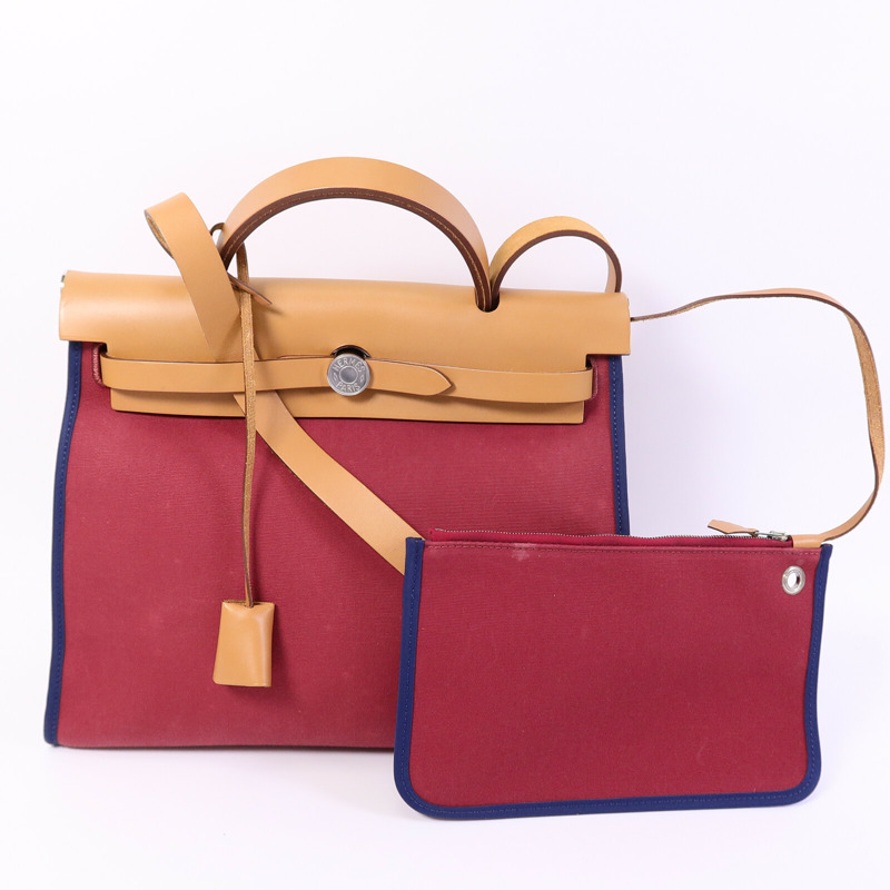 HERMES 帆布Herbag PM手挽肩背兩用袋Rubis/Bleu Saphir-12