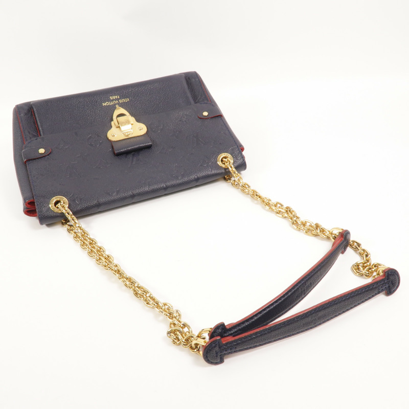LOUIS VUITTON Monogram Empreinte Vavin PM金扣肩背袋深藍色-7