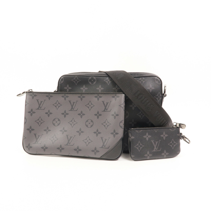 LOUIS VUITTON Monogram Eclipse Reverse Trio Messenger銀扣肩背袋-9