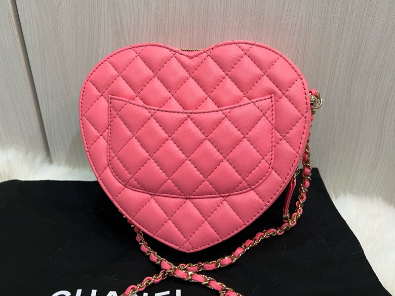 Chanel 芯片款粉色愛心包大號（全新收藏品）-2