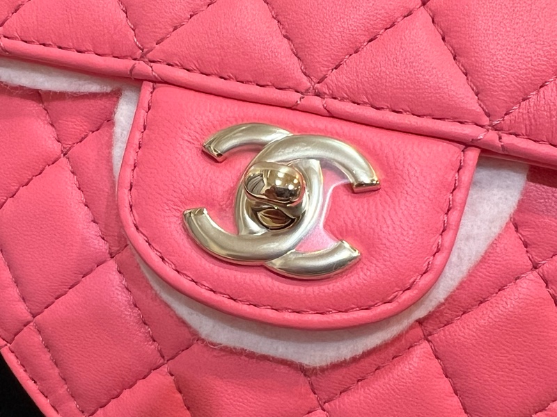 Chanel 芯片款粉色愛心包大號（全新收藏品）-10