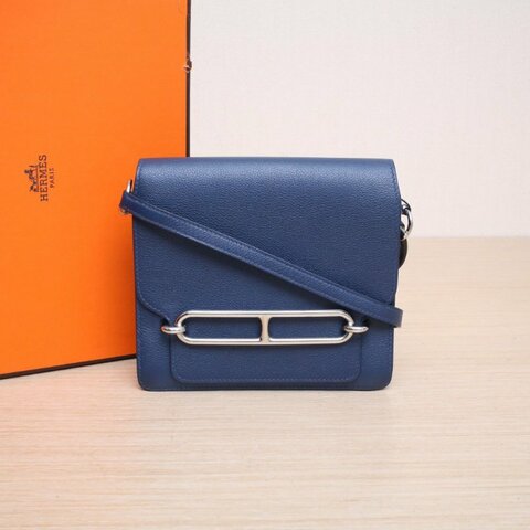 HERMES Roulis豬鼻子19午夜藍EC皮Y刻銀扣肩背包