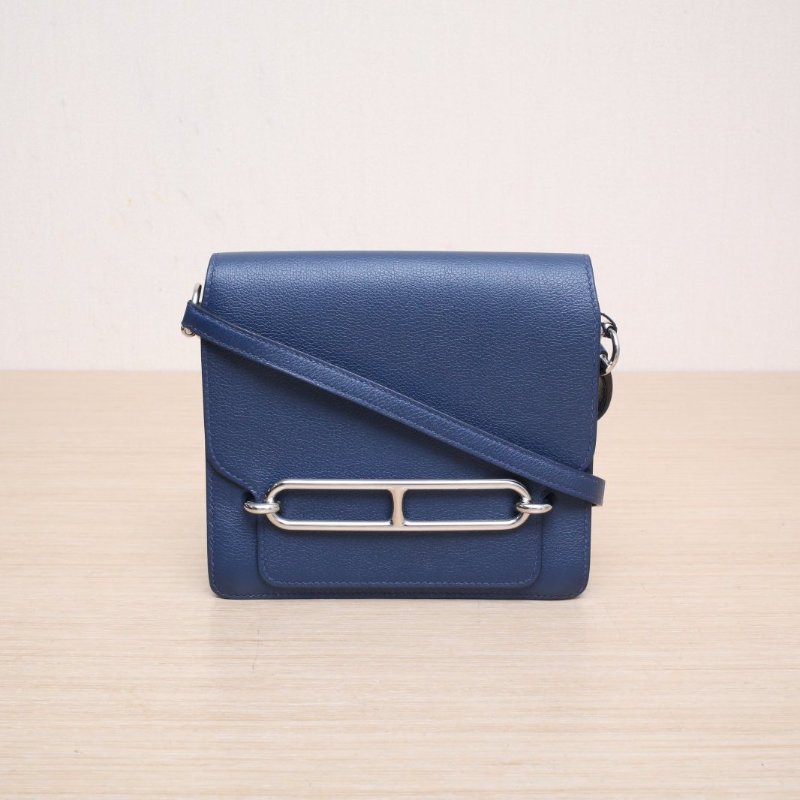 HERMES Roulis豬鼻子19午夜藍EC皮Y刻銀扣肩背包-1