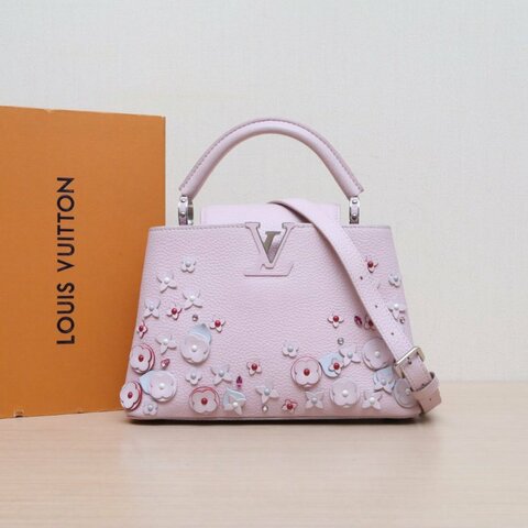 LOUIS VUITTON CapucinesBB27粉色牛皮銀扣晶片肩背包