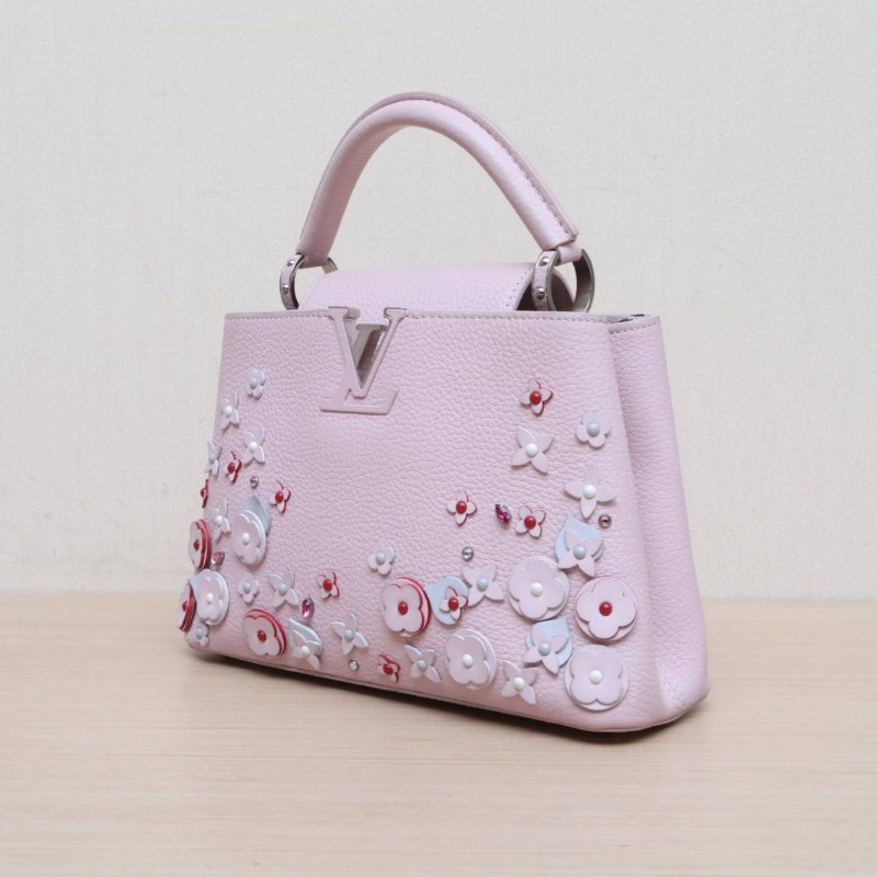 LOUIS VUITTON CapucinesBB27粉色牛皮銀扣晶片肩背包-4