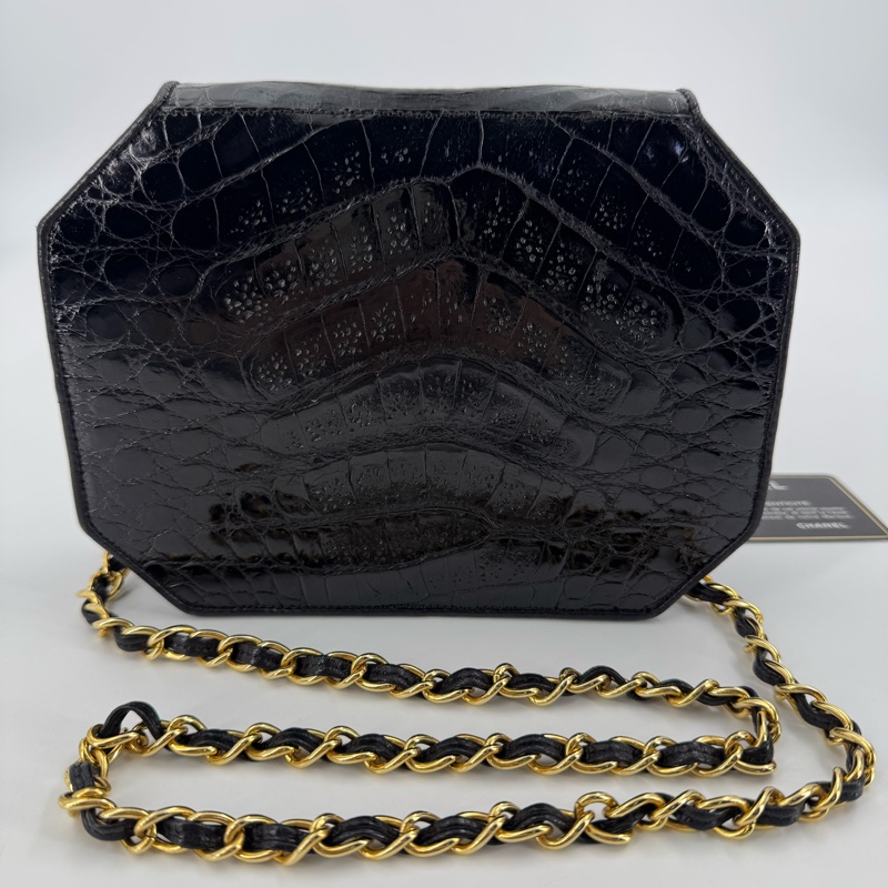 Chanel Vintage 89-91 Black Crocodile Octagon Flap Bag with Gold-tone Hardware-1