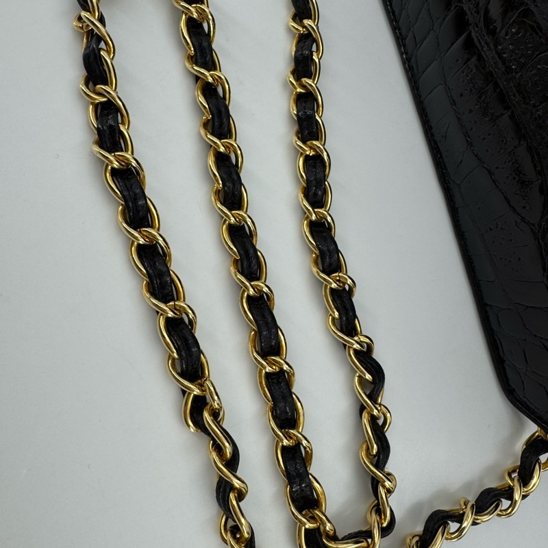 Chanel Vintage 89-91 Black Crocodile Octagon Flap Bag with Gold-tone Hardware-6