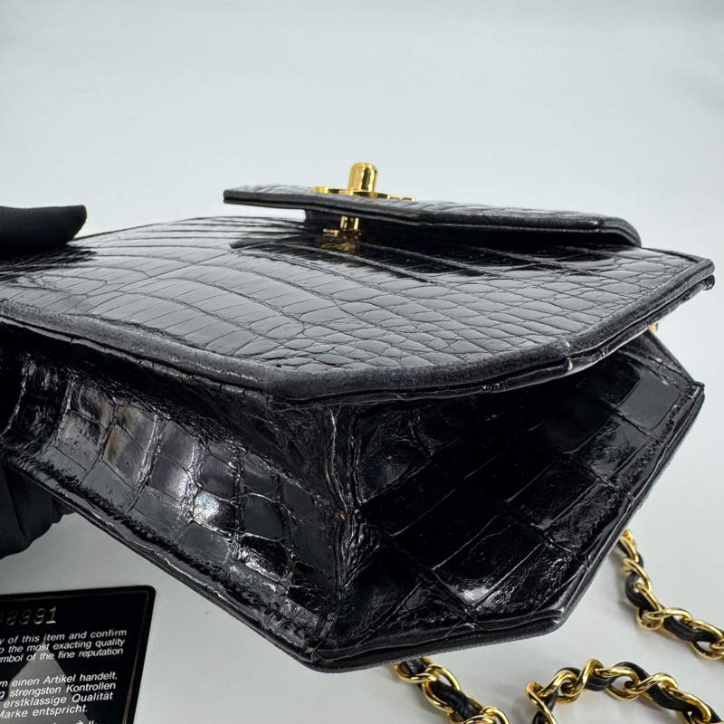 Chanel Vintage 89-91 Black Crocodile Octagon Flap Bag with Gold-tone Hardware-10
