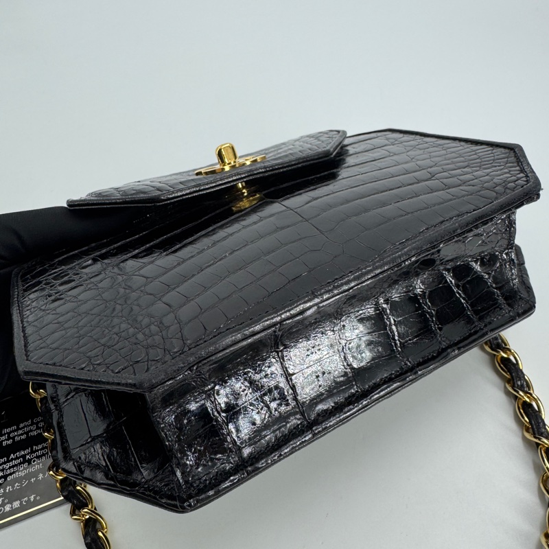 Chanel Vintage 89-91 Black Crocodile Octagon Flap Bag with Gold-tone Hardware-13