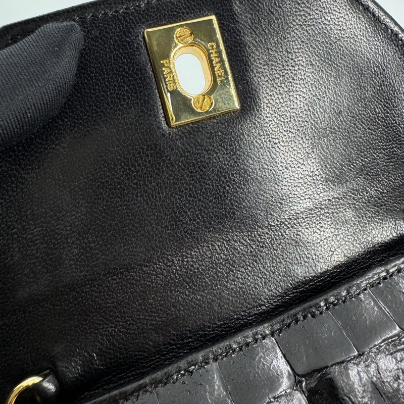 Chanel Vintage 89-91 Black Crocodile Octagon Flap Bag with Gold-tone Hardware-16