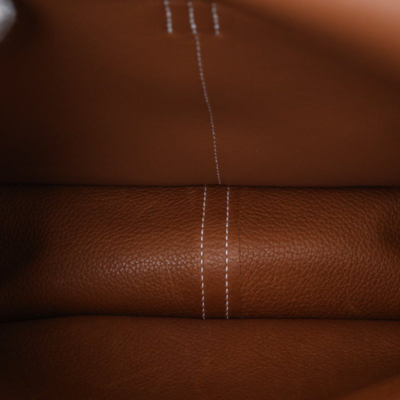 HERMES Halzan25雙提手黃褐色馬鞍皮K2025金扣肩背包-4