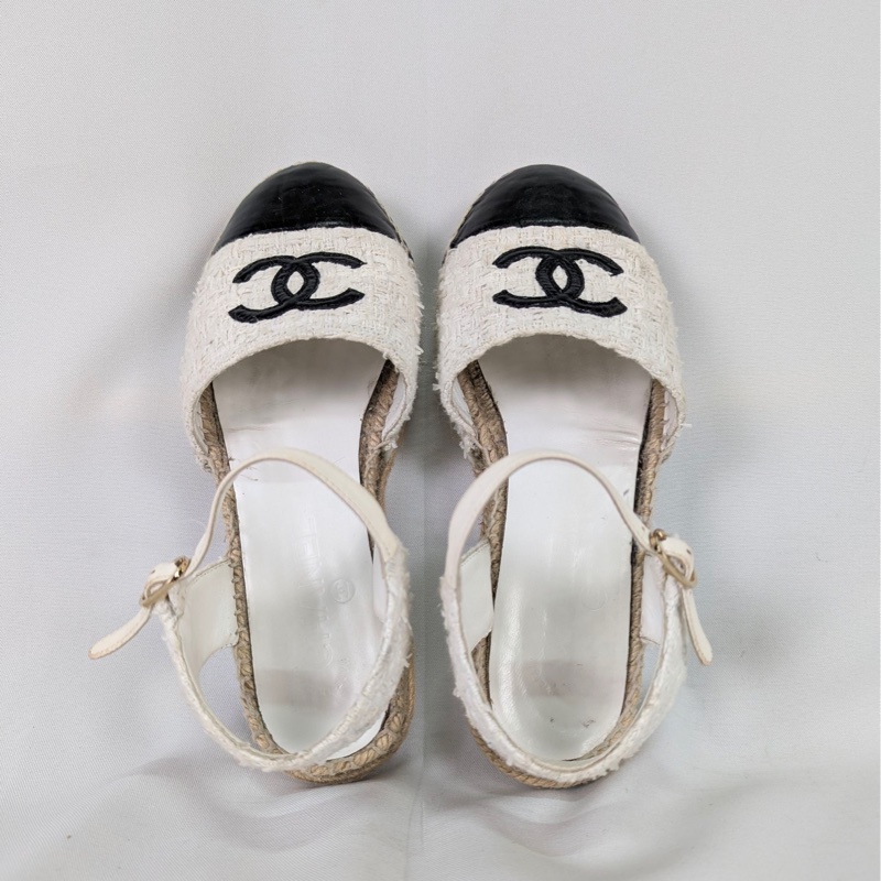 莉亞精品♡ CHANEL草編綁帶漁夫涼鞋 #36 二手-2