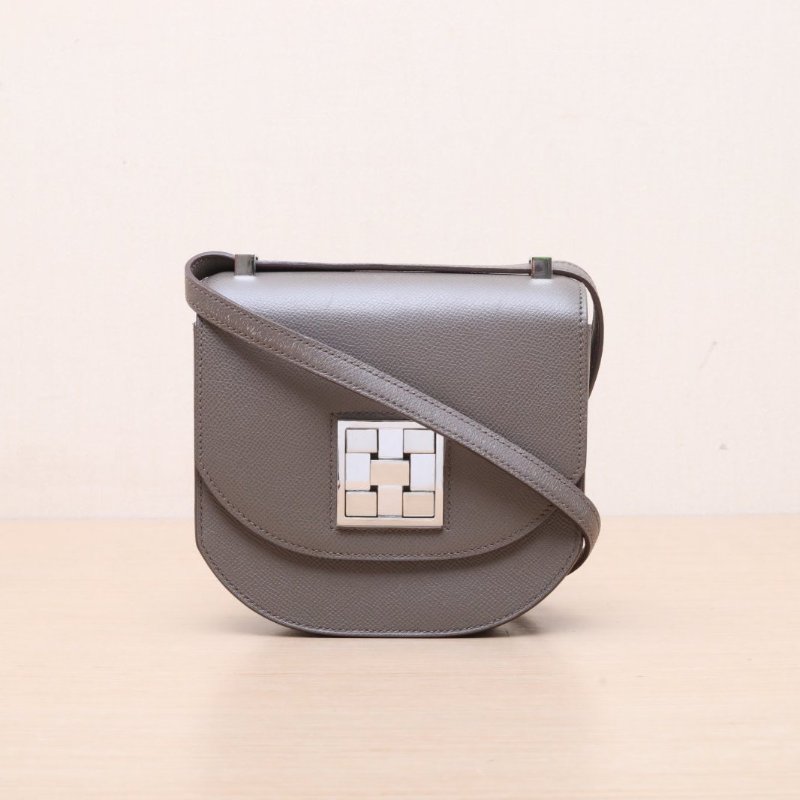 HERMES Mosaique馬賽克小號17錫器灰Epsom皮D刻銀扣肩背包-1