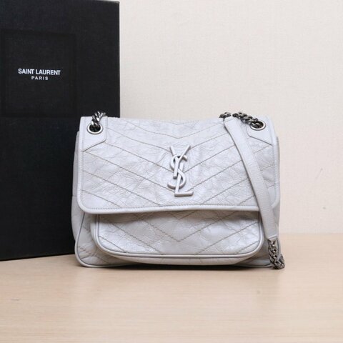 SAINT LAURENT Niki中號28灰色牛皮灰扣肩背包