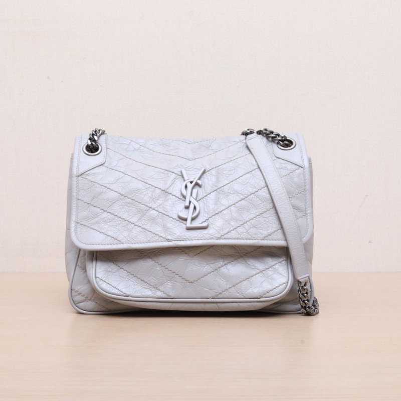 SAINT LAURENT Niki中號28灰色牛皮灰扣肩背包-1