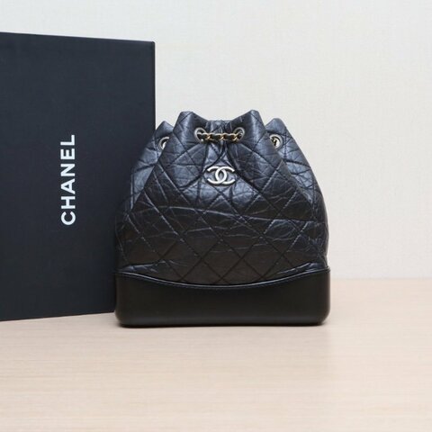 CHANEL GABRIELLE流浪雙肩包小號黑色牛皮晶片金銀扣肩背包
