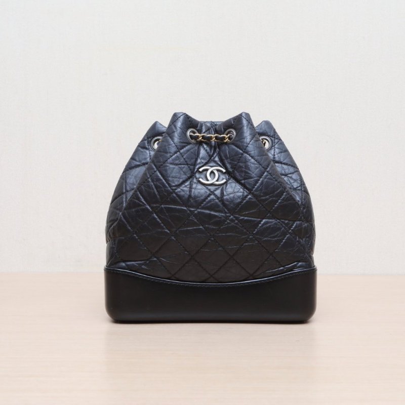 CHANEL GABRIELLE流浪雙肩包小號黑色牛皮晶片金銀扣肩背包-1