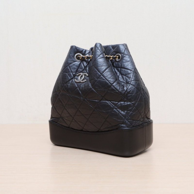 CHANEL GABRIELLE流浪雙肩包小號黑色牛皮晶片金銀扣肩背包-3