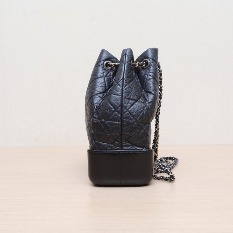 CHANEL GABRIELLE流浪雙肩包小號黑色牛皮晶片金銀扣肩背包-4