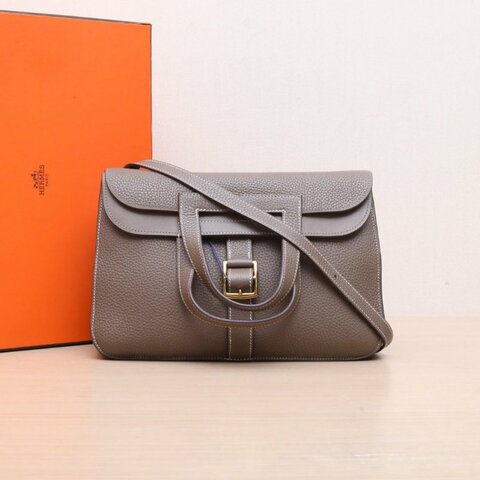 HERMES Halzan31大象灰TC皮Y刻金扣肩背包