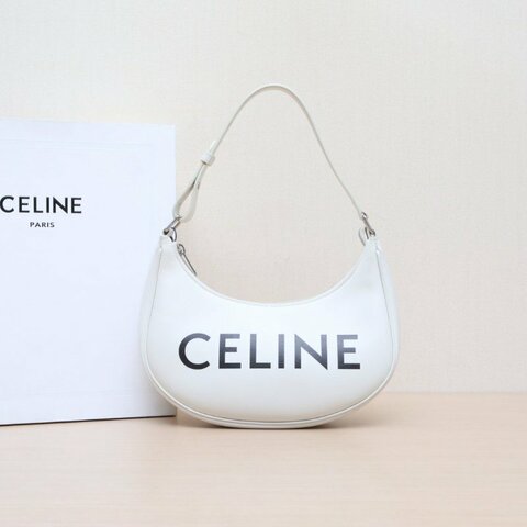 CELINE AVA豌豆包腋下包中號白色牛皮銀扣肩背包