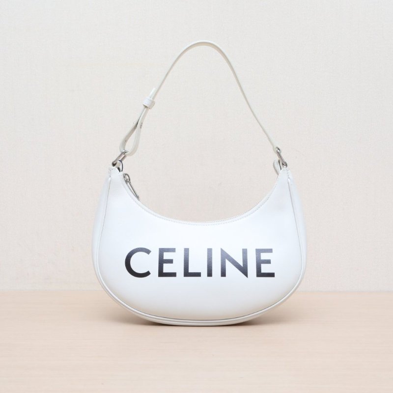 CELINE AVA豌豆包腋下包中號白色牛皮銀扣肩背包-1