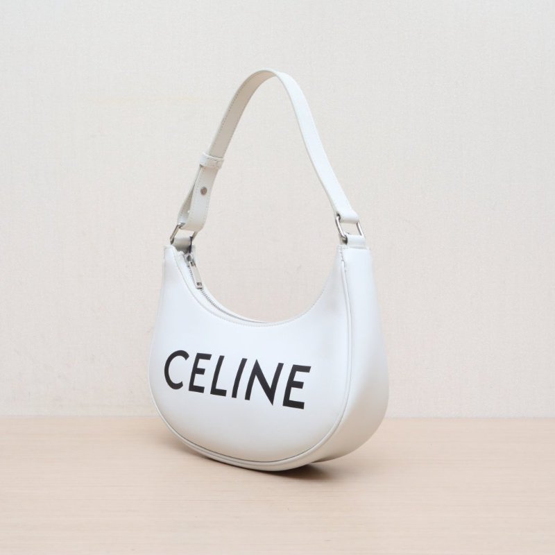 CELINE AVA豌豆包腋下包中號白色牛皮銀扣肩背包-3