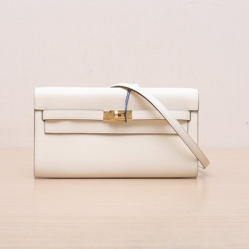 HERMES KellyLongToGo奶油白Epsom皮U刻金扣肩背包-1