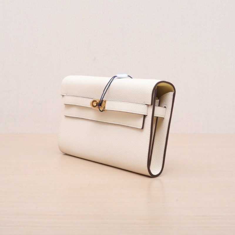 HERMES KellyLongToGo奶油白Epsom皮U刻金扣肩背包-4