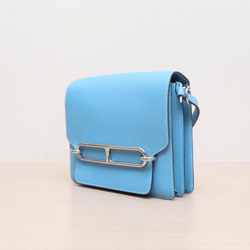 HERMES Roulis豬鼻子23北方藍EC皮D刻銀扣肩背包-4
