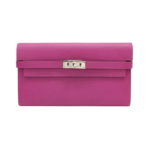玫瑰紫 Epsom牛皮  Kelly Wallet 扣式長夾 C刻 銀扣【HERMES 愛馬仕】