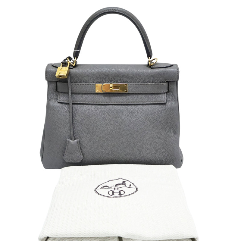 錫器灰 TOGO牛皮 手提包 C刻 金扣 缺背帶【HERMES 愛馬仕】-8