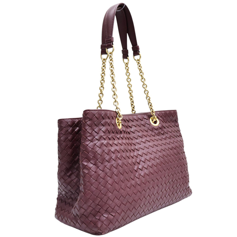酒紅色 編織羊皮 三層 肩背包【BOTTEGA VENETA BV 寶緹嘉】 428052-1