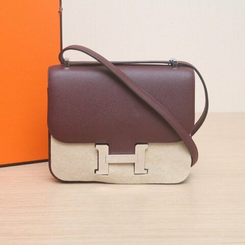 HERMES Constance康康19馬鞍紅A刻銀扣肩背包