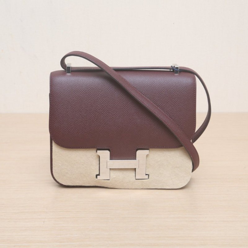 HERMES Constance康康19馬鞍紅A刻銀扣肩背包-1