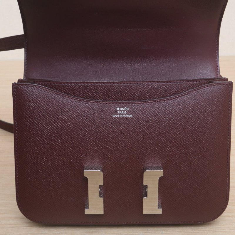 HERMES Constance康康19馬鞍紅A刻銀扣肩背包-2