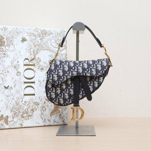 DIOR SADDLE馬鞍小號無肩帶墨藍色帆布金扣2018肩背包